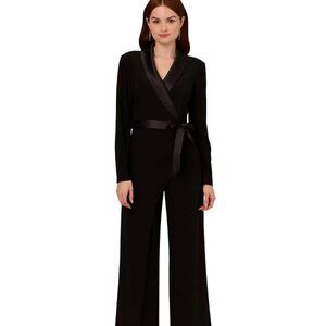 Adrianna Papell Women's Long-Sleeve Tuxedo Jumpsuit Black Size 16